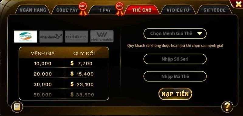 hình thức thẻ cào nhanh gọn
