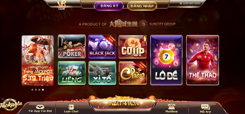 hình thức nạp, rút tiền v8 club 