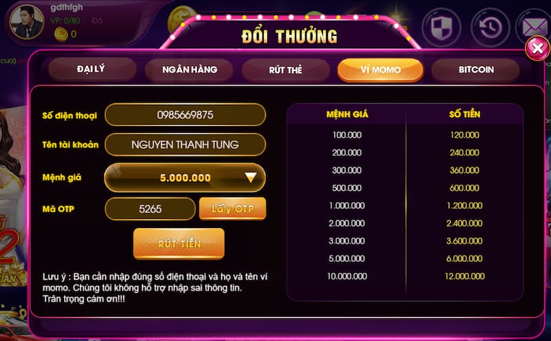 giao dịch nạp, rút với đa dạng lựa chọn 
